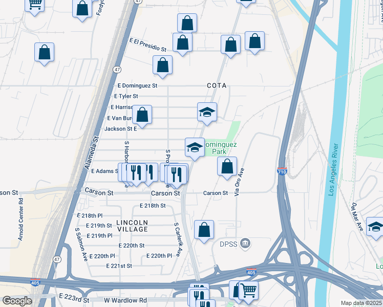 map of restaurants, bars, coffee shops, grocery stores, and more near 2744 East Madison Street in Long Beach