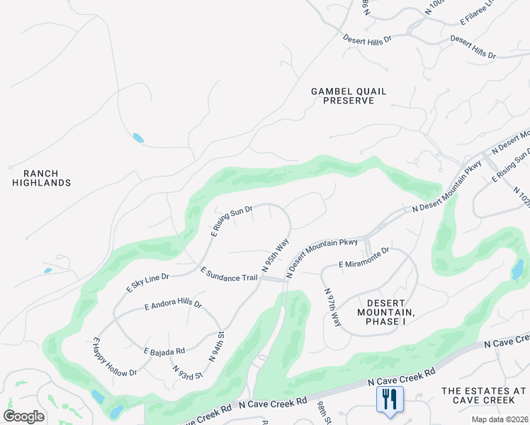 map of restaurants, bars, coffee shops, grocery stores, and more near 38450 North 95th Place in Scottsdale