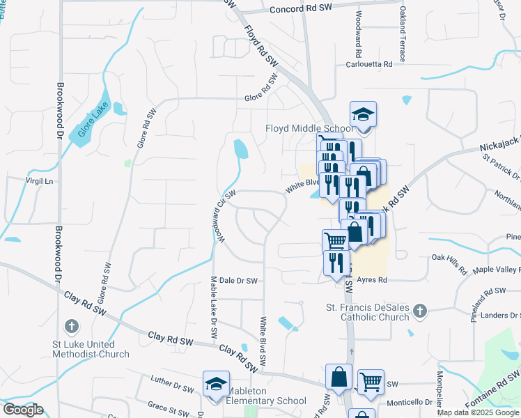 map of restaurants, bars, coffee shops, grocery stores, and more near 936 Green Valley Road in Mableton