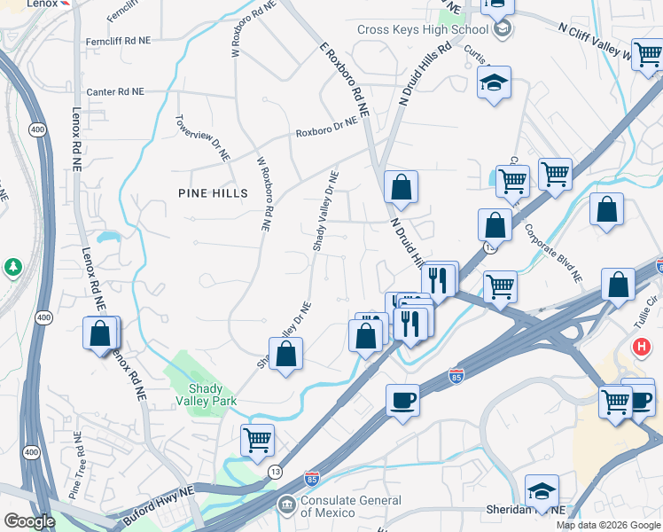 map of restaurants, bars, coffee shops, grocery stores, and more near 1709 Buckhead Court Northeast in Atlanta