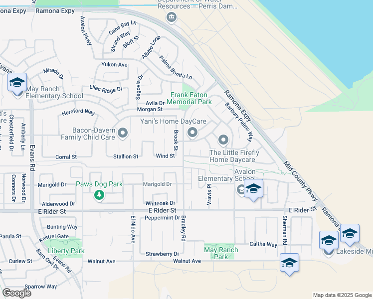 map of restaurants, bars, coffee shops, grocery stores, and more near 3630 Lostwood Court in Perris