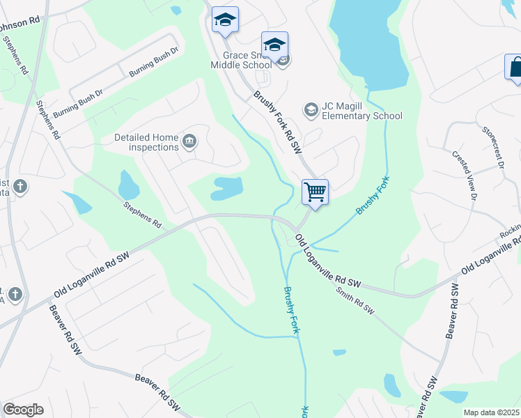 map of restaurants, bars, coffee shops, grocery stores, and more near 1105 Old Loganville Road Southwest in Loganville