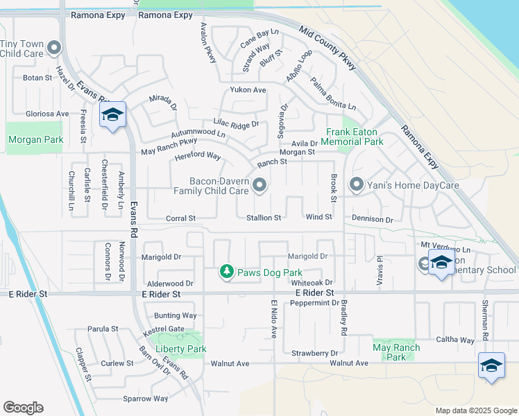 map of restaurants, bars, coffee shops, grocery stores, and more near 3437 Nature Trail Court in Perris