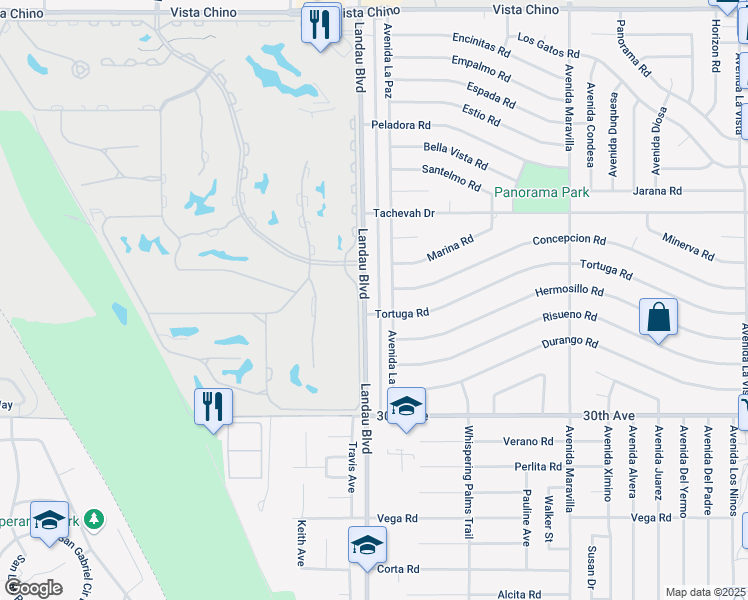 map of restaurants, bars, coffee shops, grocery stores, and more near 29505 Avenida La Paz in Cathedral City