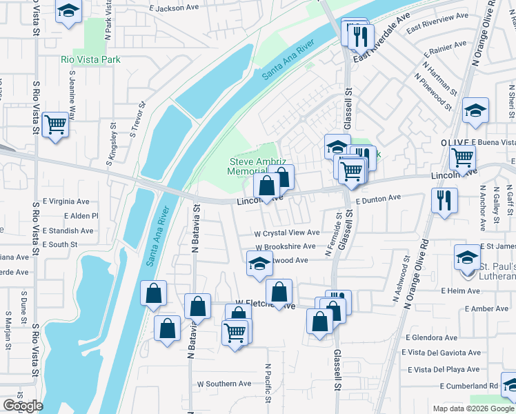 map of restaurants, bars, coffee shops, grocery stores, and more near 2708 North Dell Street in Orange