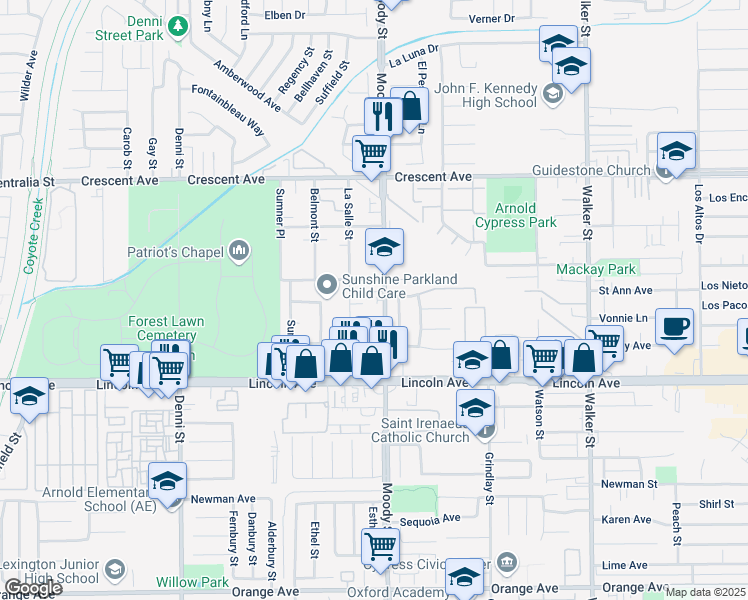 map of restaurants, bars, coffee shops, grocery stores, and more near 8832 La Salle Street in Cypress