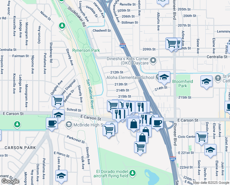 map of restaurants, bars, coffee shops, grocery stores, and more near 11328 214th Street in Lakewood