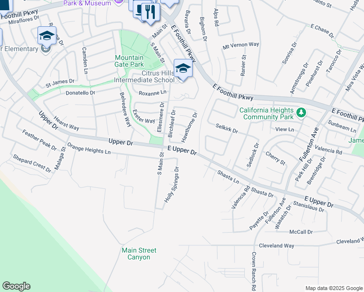 map of restaurants, bars, coffee shops, grocery stores, and more near 172 Hollyleaf Way in Corona