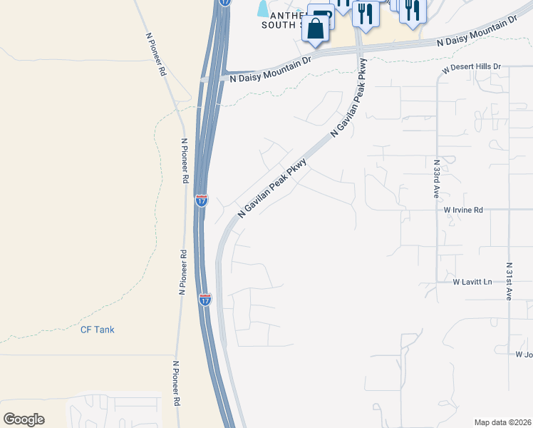 map of restaurants, bars, coffee shops, grocery stores, and more near 38521 North Donovan Court in Phoenix