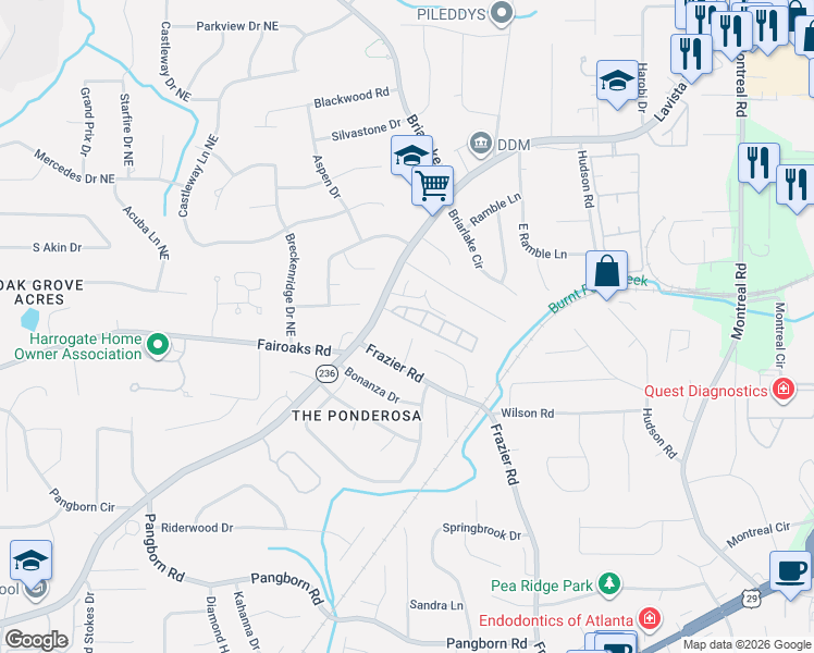 map of restaurants, bars, coffee shops, grocery stores, and more near 1765 Vista Trce in Decatur