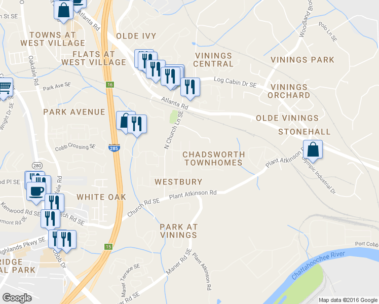 map of restaurants, bars, coffee shops, grocery stores, and more near 4919 Payson Way in Smyrna