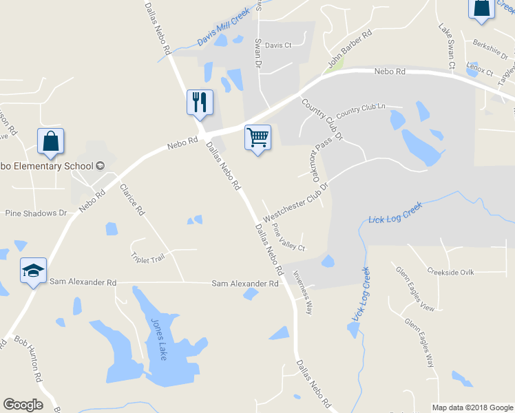 map of restaurants, bars, coffee shops, grocery stores, and more near 61 Kingsmill Court in Hiram