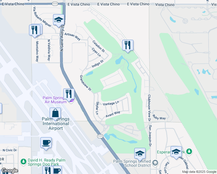 map of restaurants, bars, coffee shops, grocery stores, and more near 4264 Arcada Street in Palm Springs