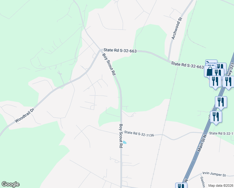 map of restaurants, bars, coffee shops, grocery stores, and more near 359 Boy Scout Road in Gaston