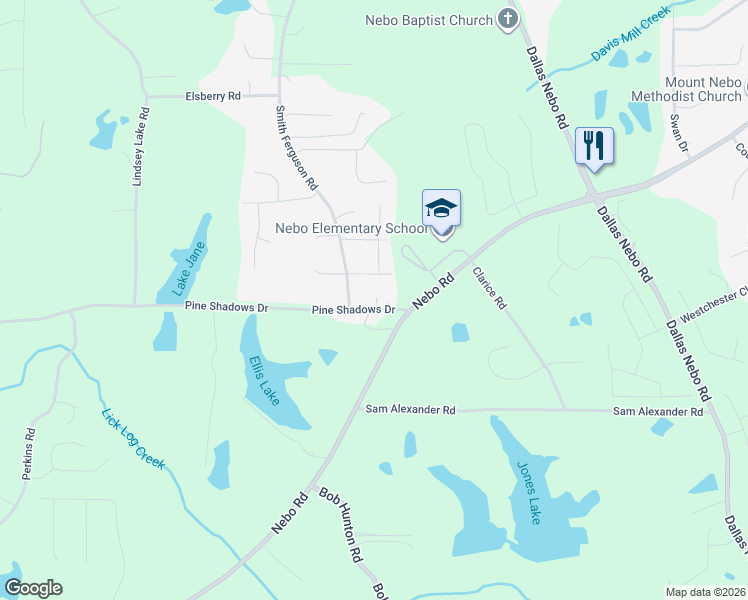 map of restaurants, bars, coffee shops, grocery stores, and more near 1593 Pine Shadows Drive in Dallas