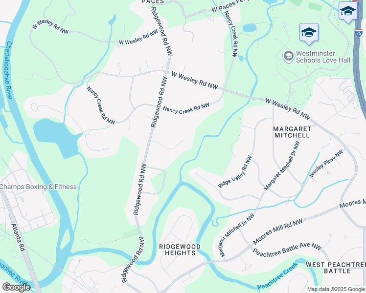 map of restaurants, bars, coffee shops, grocery stores, and more near 1762 Nancy Creek Bluff Northwest in Atlanta