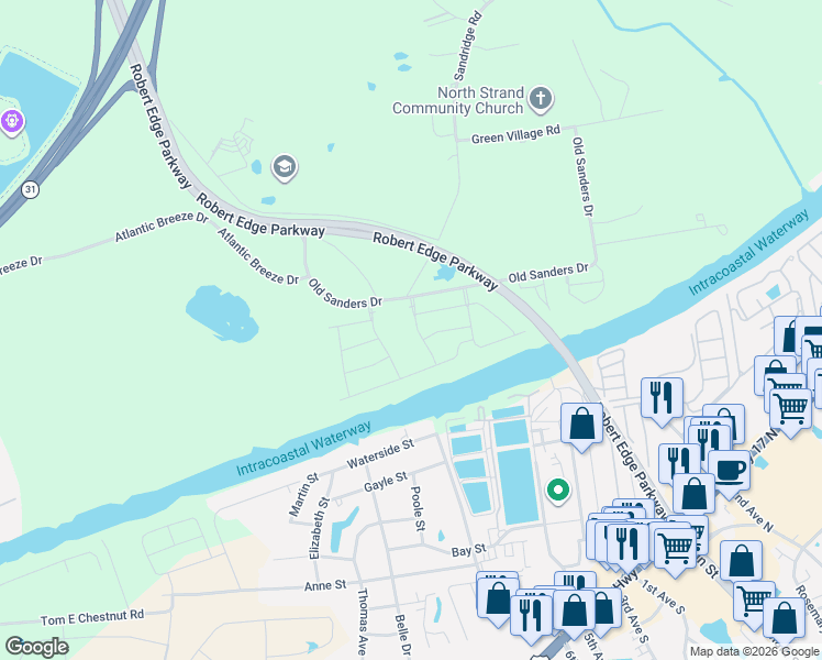 map of restaurants, bars, coffee shops, grocery stores, and more near 2325 Old Sanders Drive in Little River