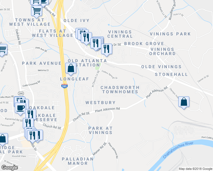 map of restaurants, bars, coffee shops, grocery stores, and more near 4919 Payson Way in Smyrna