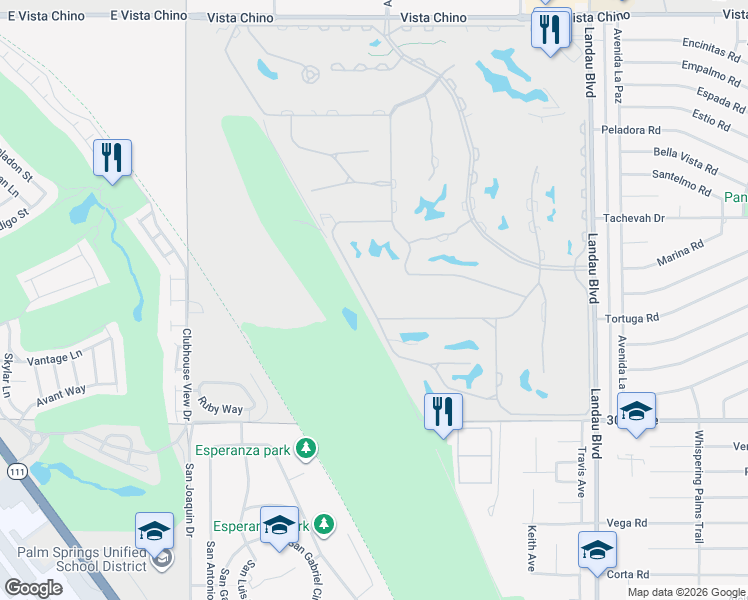 map of restaurants, bars, coffee shops, grocery stores, and more near 29270 West Laguna Drive in Cathedral City
