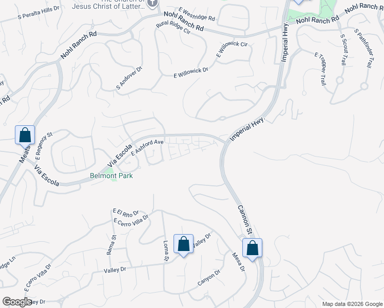 map of restaurants, bars, coffee shops, grocery stores, and more near 5146 East Hunsford Drive in Orange