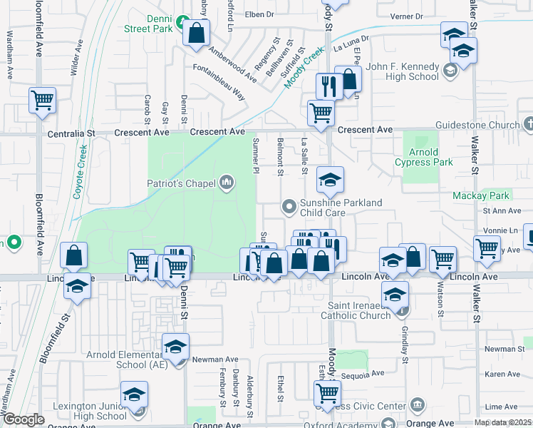 map of restaurants, bars, coffee shops, grocery stores, and more near 8736 Sumner Place in Cypress