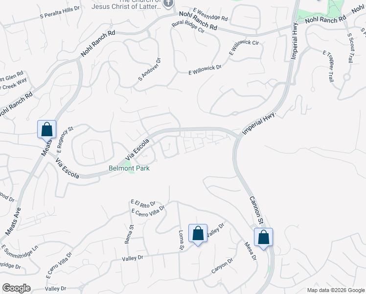 map of restaurants, bars, coffee shops, grocery stores, and more near 4926 East Ashford Avenue in Orange