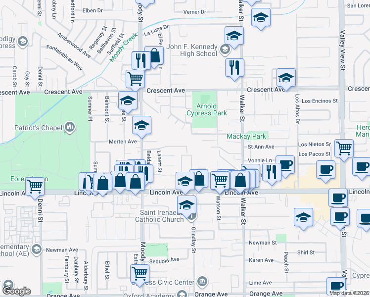 map of restaurants, bars, coffee shops, grocery stores, and more near 5191 New York Avenue in Cypress