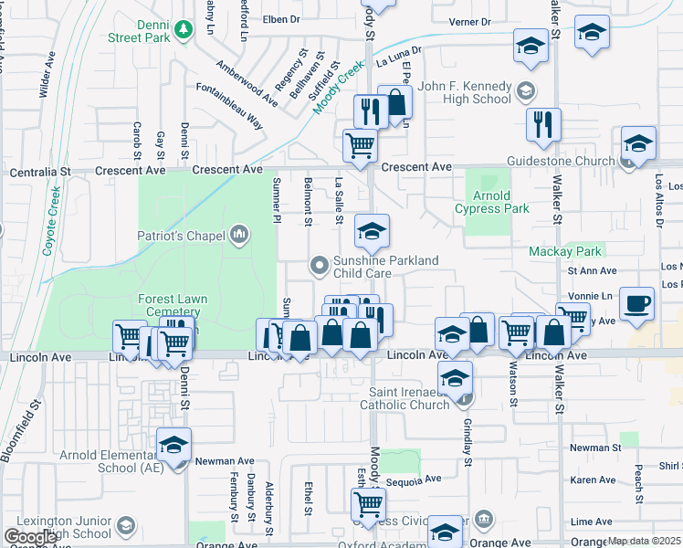 map of restaurants, bars, coffee shops, grocery stores, and more near 4911 Merten Avenue in Cypress