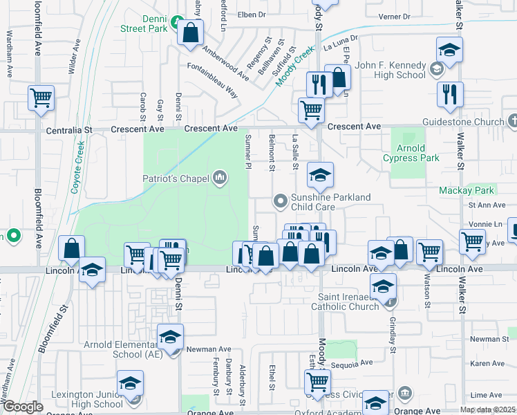 map of restaurants, bars, coffee shops, grocery stores, and more near 8736 Sumner Place in Cypress