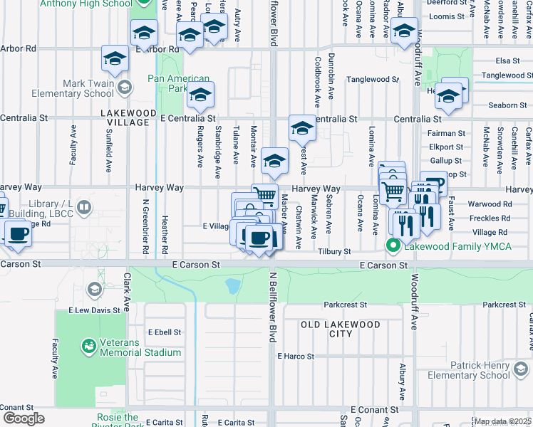 map of restaurants, bars, coffee shops, grocery stores, and more near 4243 Marber Avenue in Lakewood