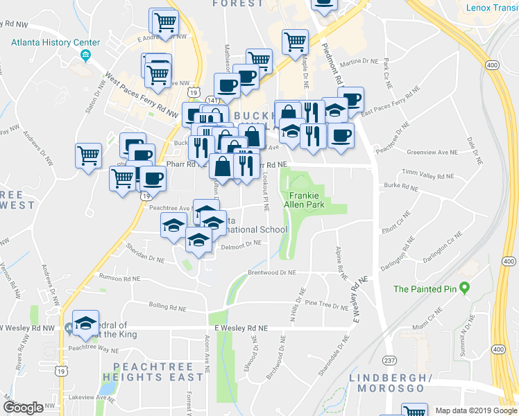 map of restaurants, bars, coffee shops, grocery stores, and more near 382 Peachtree Avenue Northeast in Atlanta