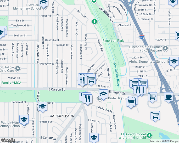 map of restaurants, bars, coffee shops, grocery stores, and more near 4256 Quigley Avenue in Lakewood