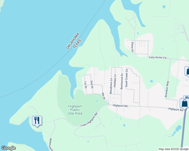 map of restaurants, bars, coffee shops, grocery stores, and more near 174 2nd Street in Pottsboro