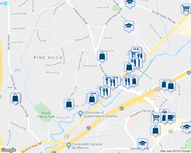 map of restaurants, bars, coffee shops, grocery stores, and more near 1958 Saxon Valley Circle Northeast in Atlanta