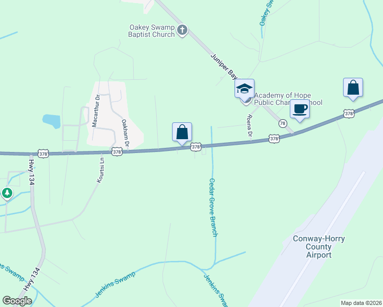 map of restaurants, bars, coffee shops, grocery stores, and more near 3665 U.S. 378 in Conway