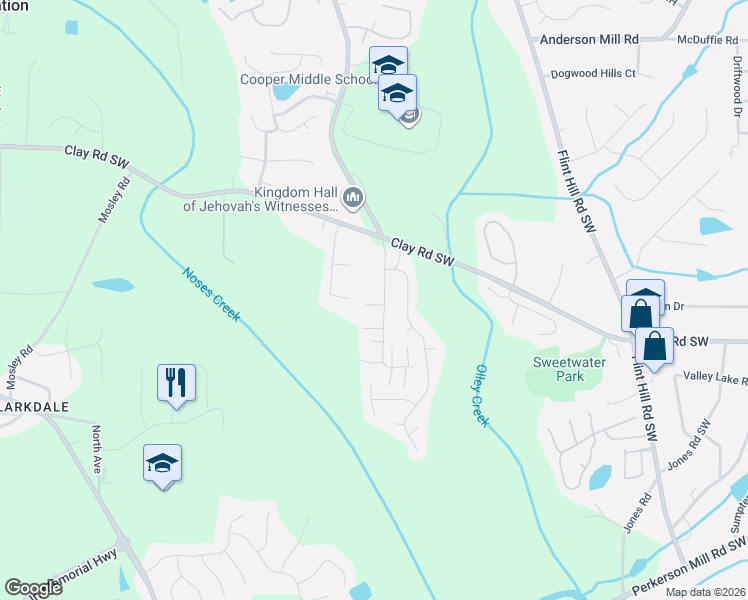 map of restaurants, bars, coffee shops, grocery stores, and more near 4859 Sweetwater Valley Road in Austell