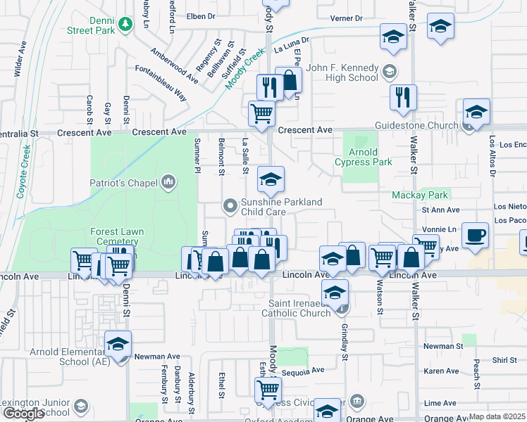map of restaurants, bars, coffee shops, grocery stores, and more near 4911 Merten Avenue in Cypress