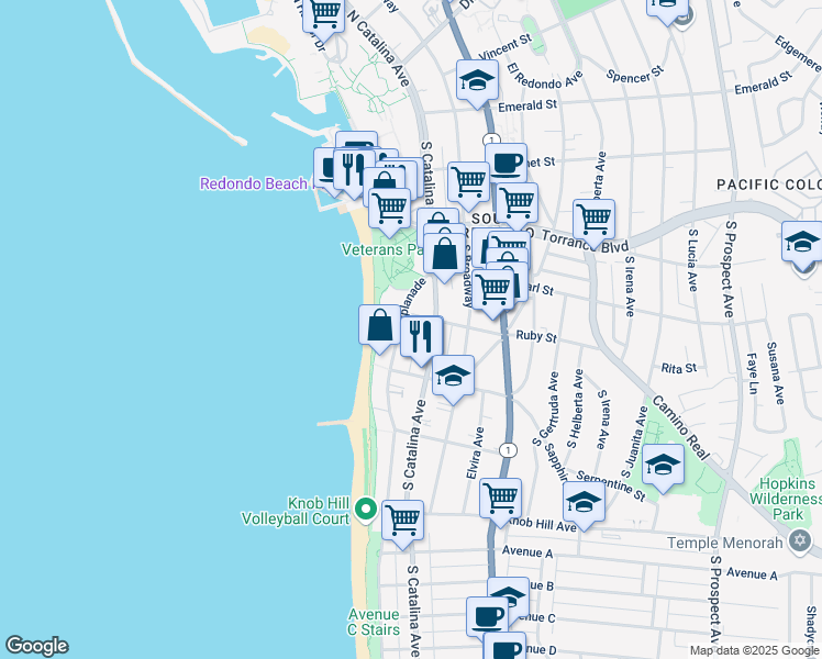 map of restaurants, bars, coffee shops, grocery stores, and more near 428 Esplanade in Redondo Beach
