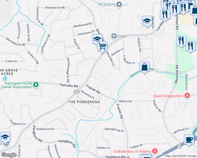 map of restaurants, bars, coffee shops, grocery stores, and more near 2904 Hamilton Square in Decatur