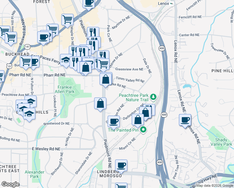 map of restaurants, bars, coffee shops, grocery stores, and more near 639 Burke Road Northeast in Atlanta