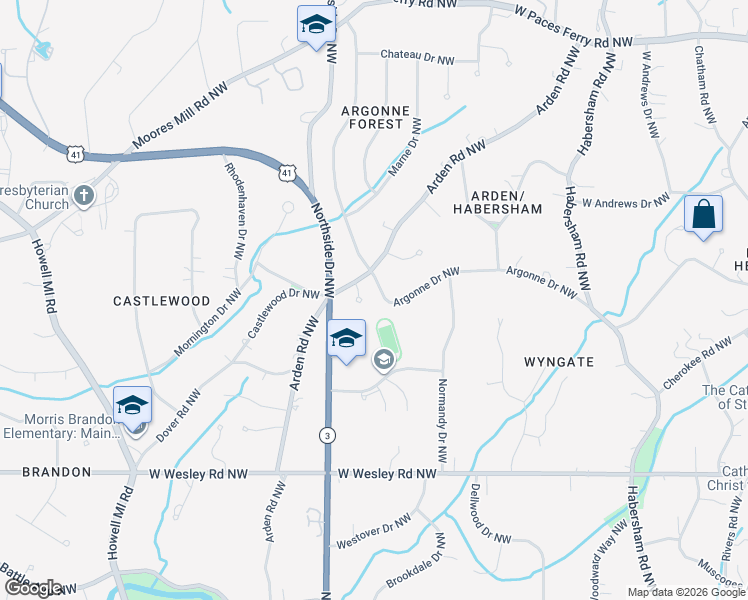 map of restaurants, bars, coffee shops, grocery stores, and more near 555 Argonne Drive Northwest in Atlanta