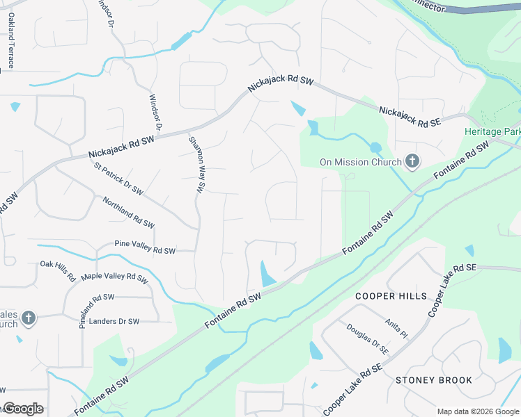 map of restaurants, bars, coffee shops, grocery stores, and more near 19 Flint Ridge Drive Southwest in Mableton