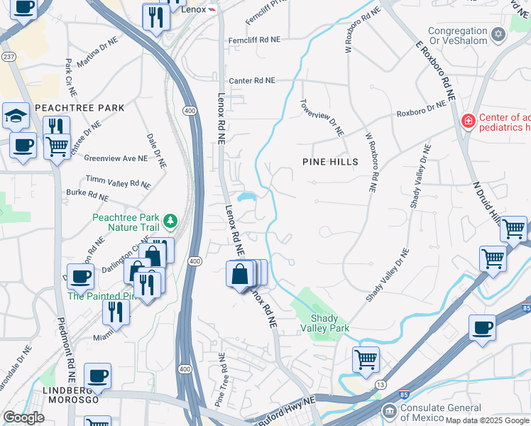 map of restaurants, bars, coffee shops, grocery stores, and more near 46 Plantation Drive Northeast in Atlanta