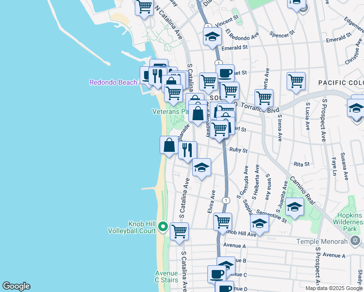 map of restaurants, bars, coffee shops, grocery stores, and more near 428 Esplanade in Redondo Beach