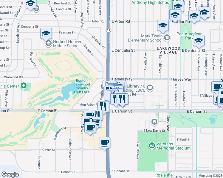 map of restaurants, bars, coffee shops, grocery stores, and more near 4228 North Lakewood Boulevard in Long Beach