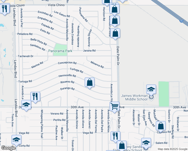 map of restaurants, bars, coffee shops, grocery stores, and more near 68750 Tortuga Road in Cathedral City