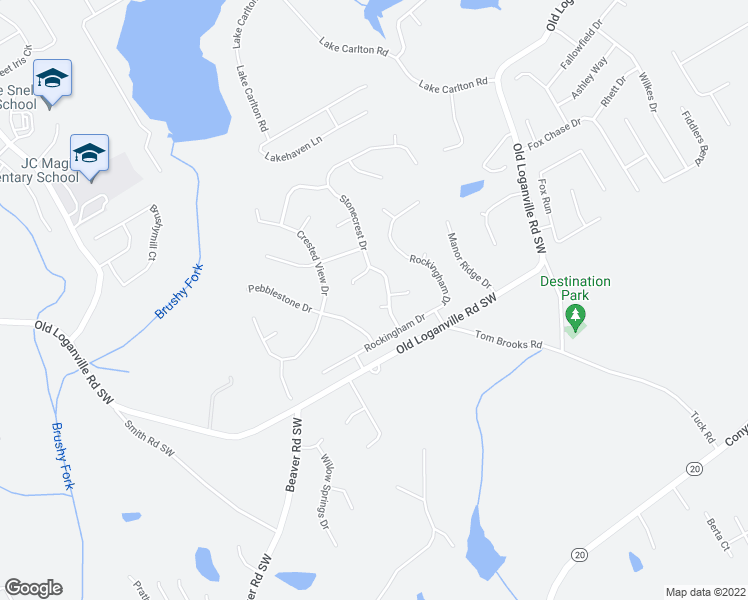 map of restaurants, bars, coffee shops, grocery stores, and more near 402 Springwatch Court in Loganville