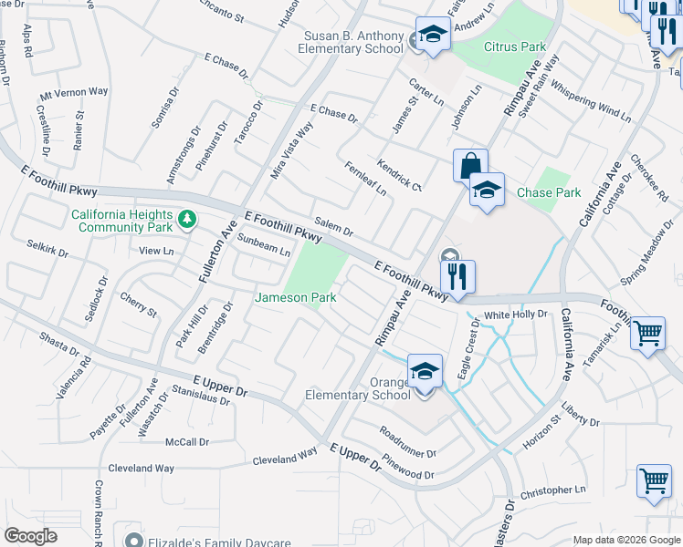map of restaurants, bars, coffee shops, grocery stores, and more near 3314 Freeport Drive in Corona