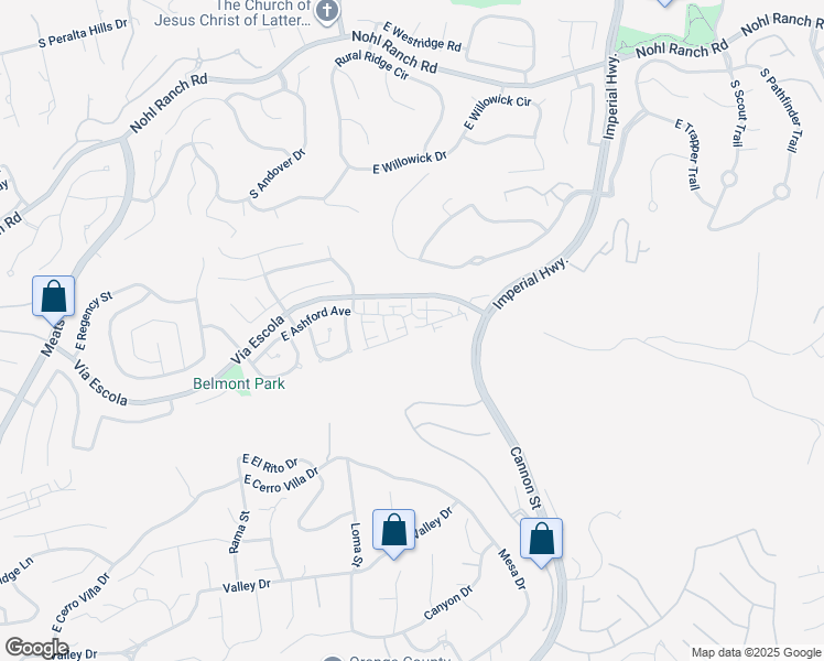 map of restaurants, bars, coffee shops, grocery stores, and more near 2825 North Auburn Street in Orange