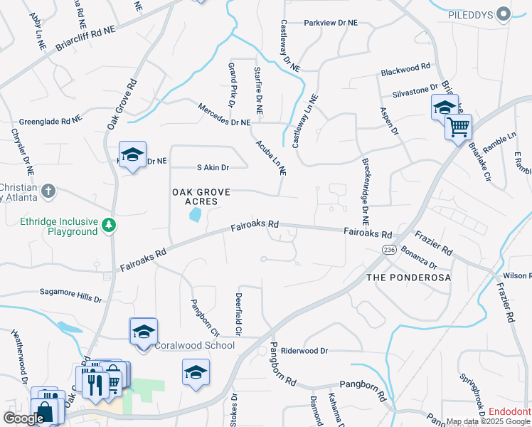 map of restaurants, bars, coffee shops, grocery stores, and more near 2650 Fairoaks Road in Decatur